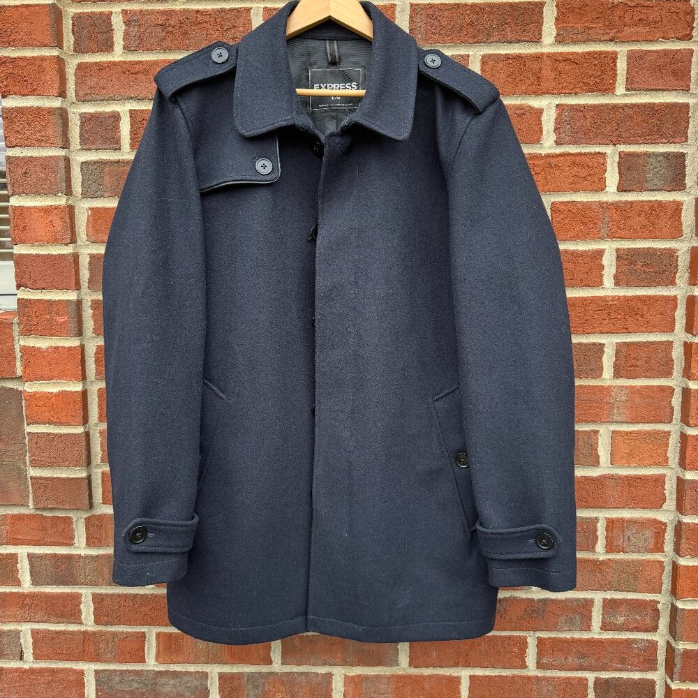 Express Wool Blend Car Coat Mens Large Black Preppy Sophisticated